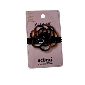 Scunci 3 Pack Hair Elastics – Black Bands w/ Tortoise Flower Accent
